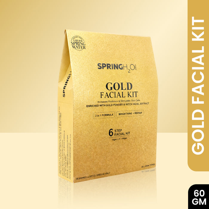 SPRING H2O Gold Facial Kit 60 gm 2 in 1 Formula Brightning+Repair 6 Step