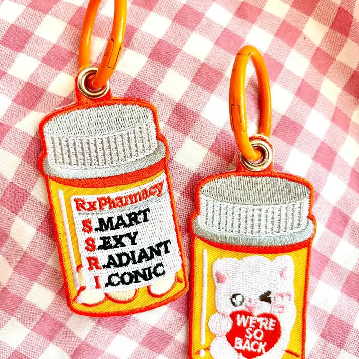 SSRI Medicine Bottle Embroidered Keychain