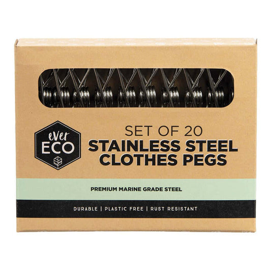 Ever Eco set of 20 Stainless Steel Clothes Pegs made with premium marine grade steel, rust resistant.