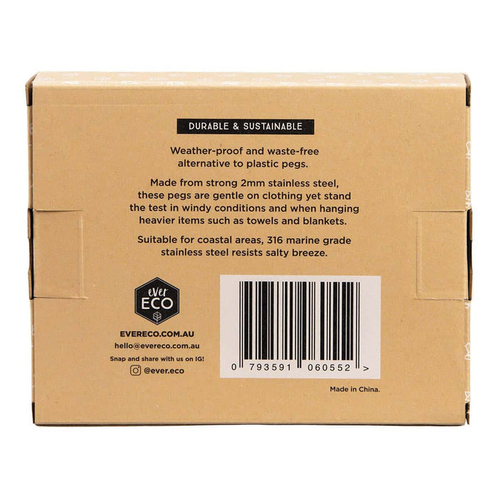 Back of Ever Eco Stainless Steel Clothes Pegs packaging.