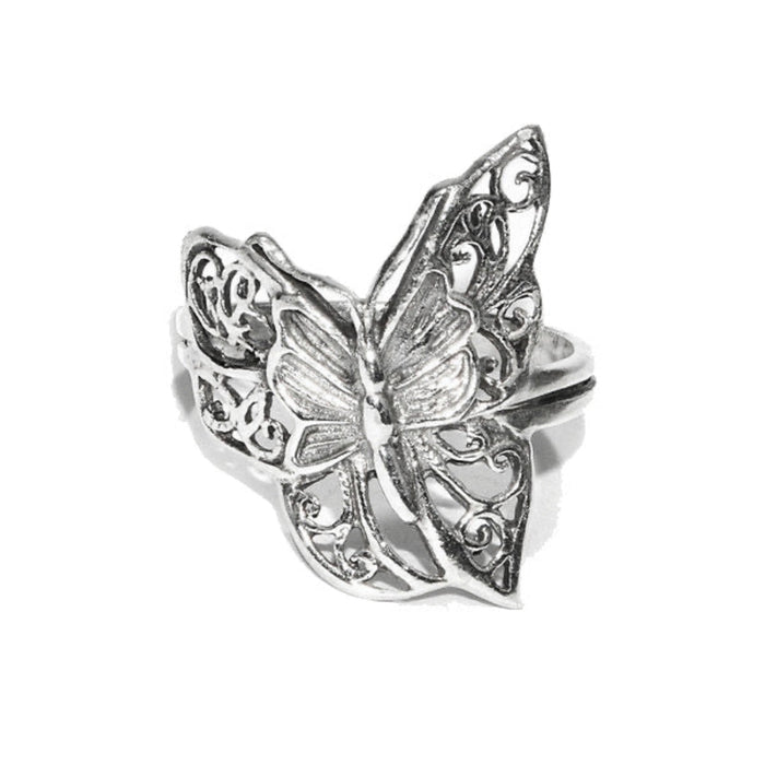 Sterling silver butterfly ring front view