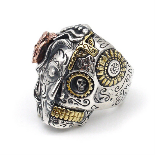 Sterling Silver Sugar Skull Santa Muerte Twin Face Skull Ring