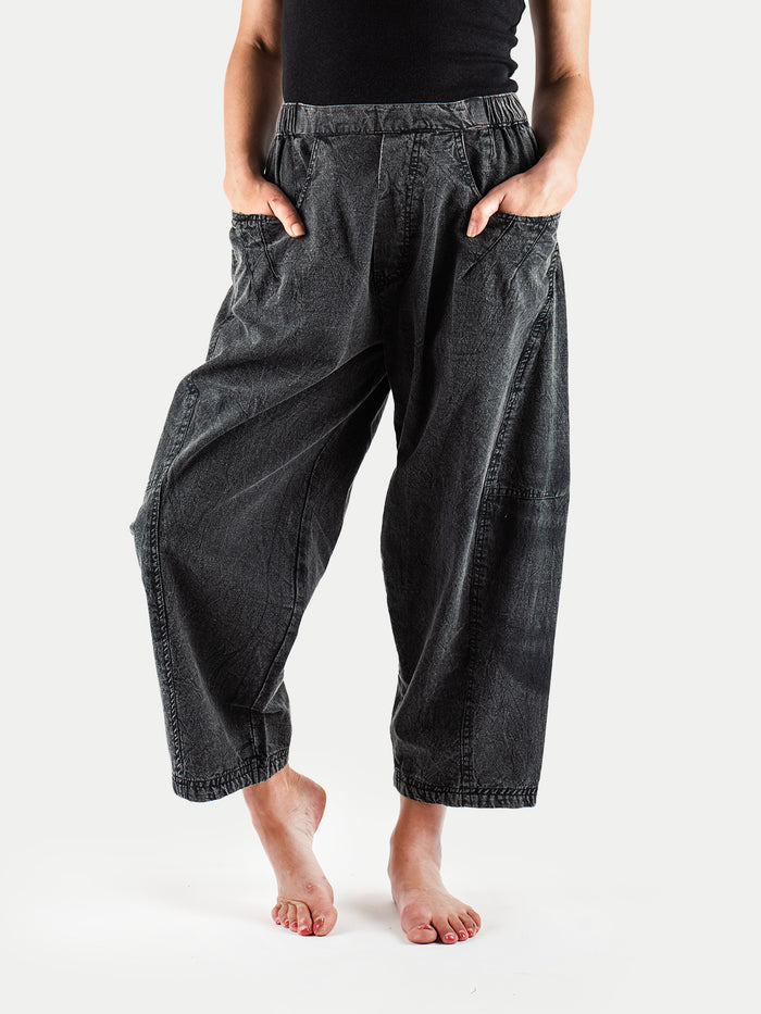 Stonewashed Cotton Barrel Pants | Stone Black-Image 1