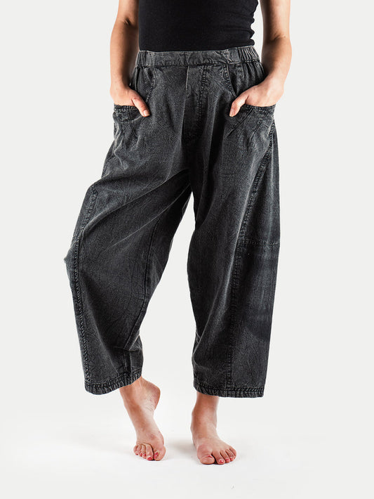 Stonewashed Cotton Barrel Pants | Stone Black-Image 1