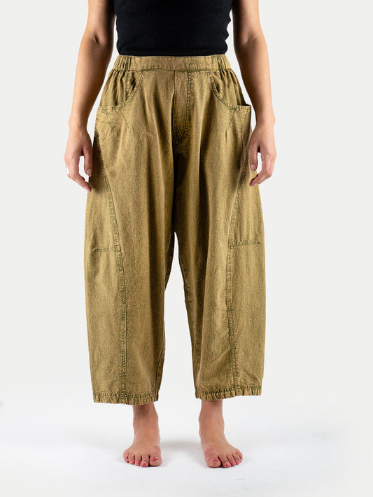 Stonewashed Cotton Barrel Pants | Stone Olive-Image 1