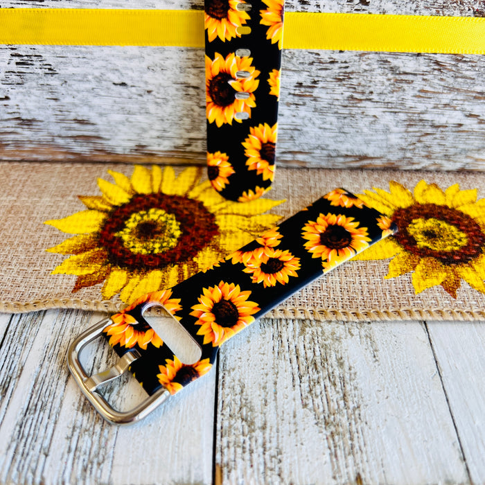 Sunflower Black Background Print Silicone Band For Fitbit Versa 3/4/Sense