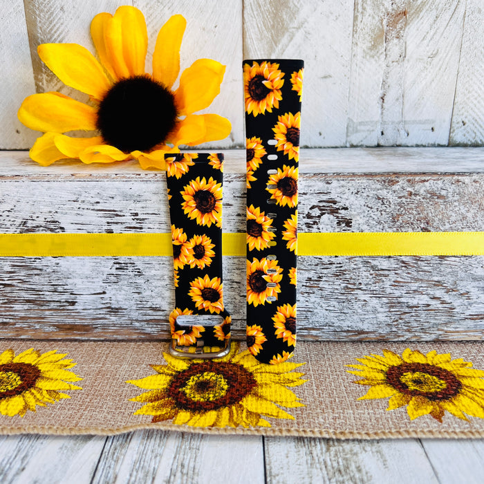 Sunflower Black Background Print Silicone Band For Fitbit Versa 3/4/Sense