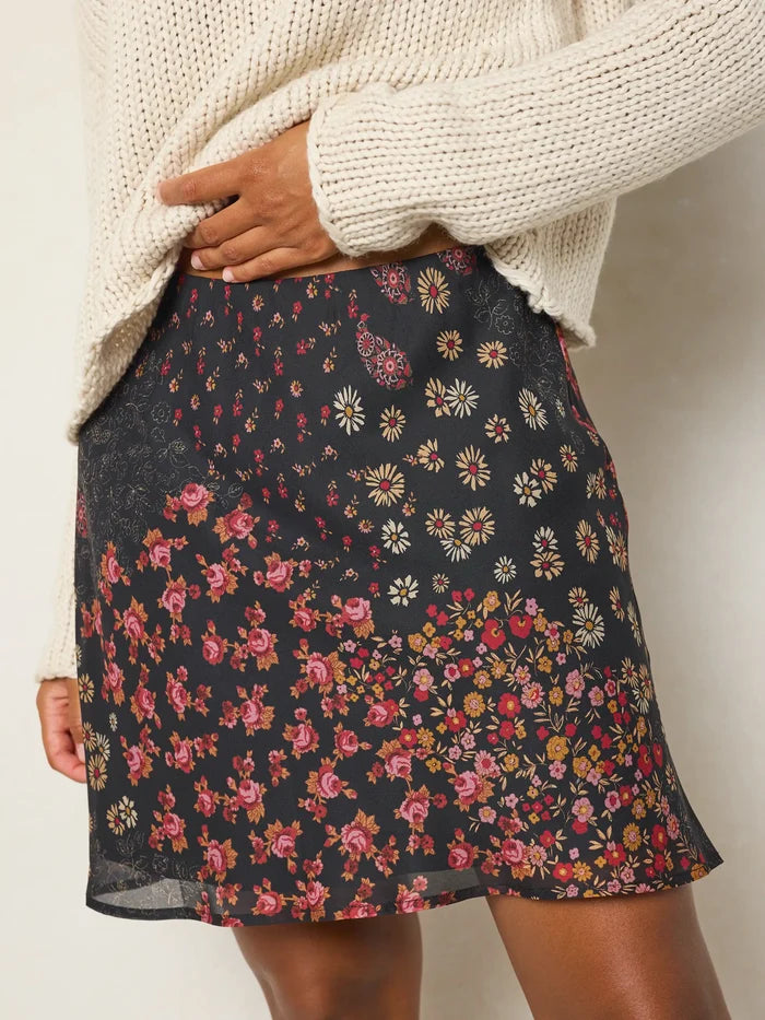 Sweetest Mini Slip Skirt - Ditsy Patchwork Black-view 1