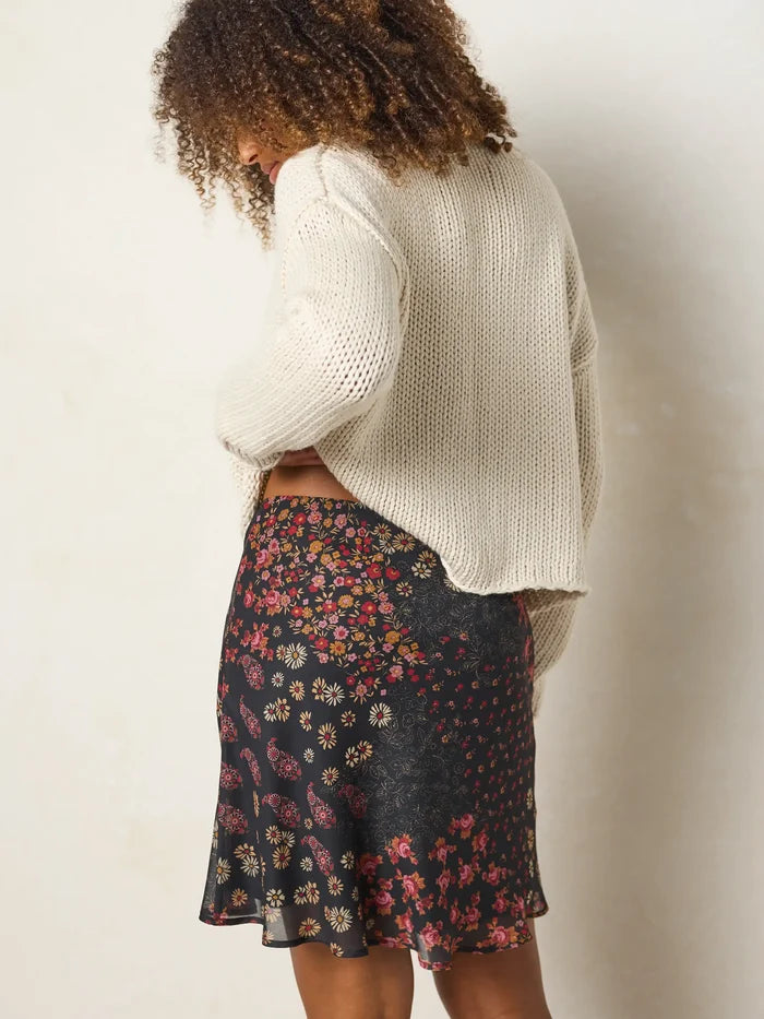Sweetest Mini Slip Skirt - Ditsy Patchwork Black-view 4
