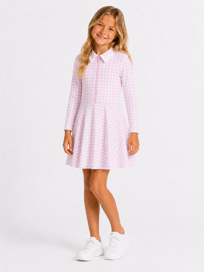 Swoon Baby Pink Gingham L/S Tennis Dress