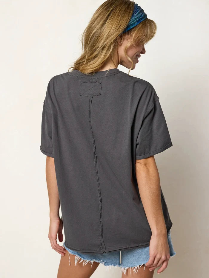 Take It In Cotton Tee - Charcoal Folk Flower-view 2
