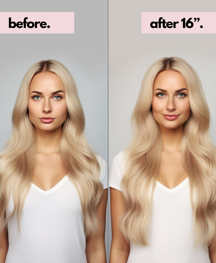 tape-in hair extensions champagne blonde.