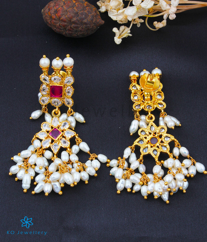 The Maya Silver Pearl Earrings (Red/White)
