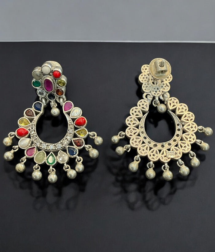 The Meghana Silver Navaratna Chand Bali (Oxidised)