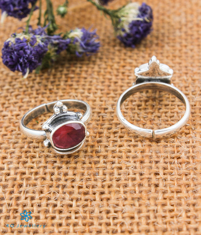 Mira Silver Toe-Rings (Red)