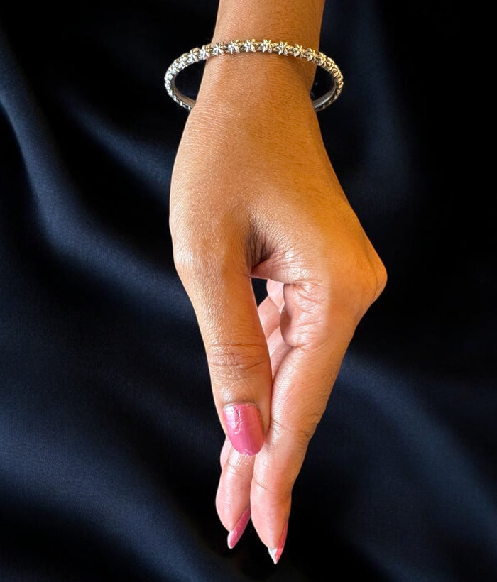 The Ojus Silver Floral Bangle- Single (Oxidised/Size /2.2/2.4/2.6/2.8)