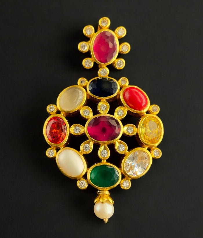 The Payal Silver Navratna Pendant & Earrings