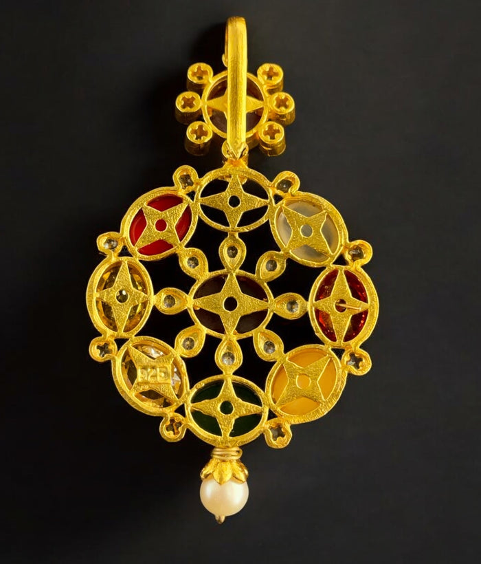 The Payal Silver Navratna Pendant & Earrings