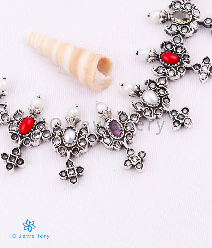 The Tattva Silver Navratna Necklace (Oxidised)