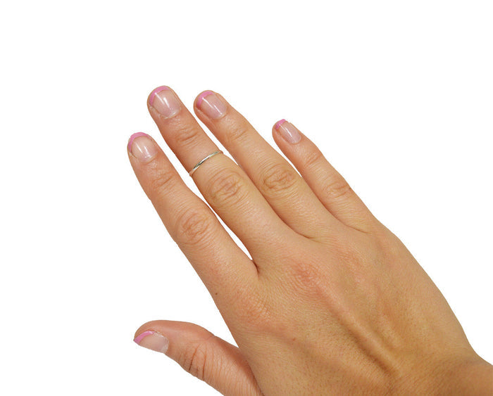 Model wearing Thin Band Ring – Sterling Silver Delicate & Elegant Minimalist Jewelry