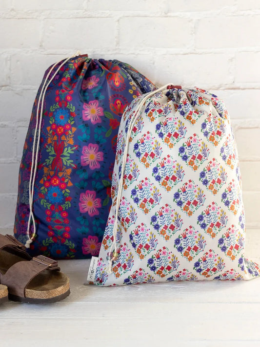 Travel Laundry Bags, Set of 2 - Washed Navy Floral-view 1