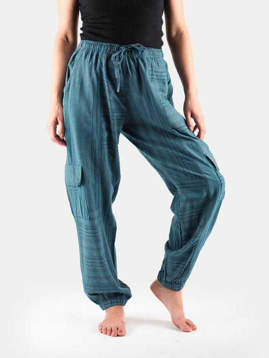 Unisex Cotton Cargo Pants | Blue Grey Stripe-Image 1