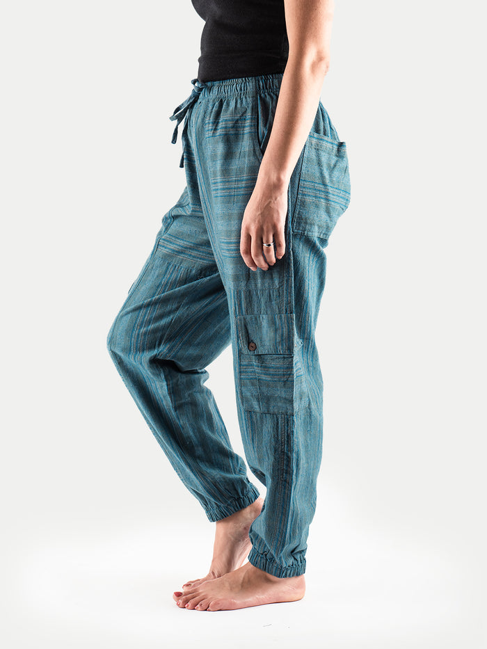 Unisex Cotton Cargo Pants | Blue Grey Stripe-Image 2
