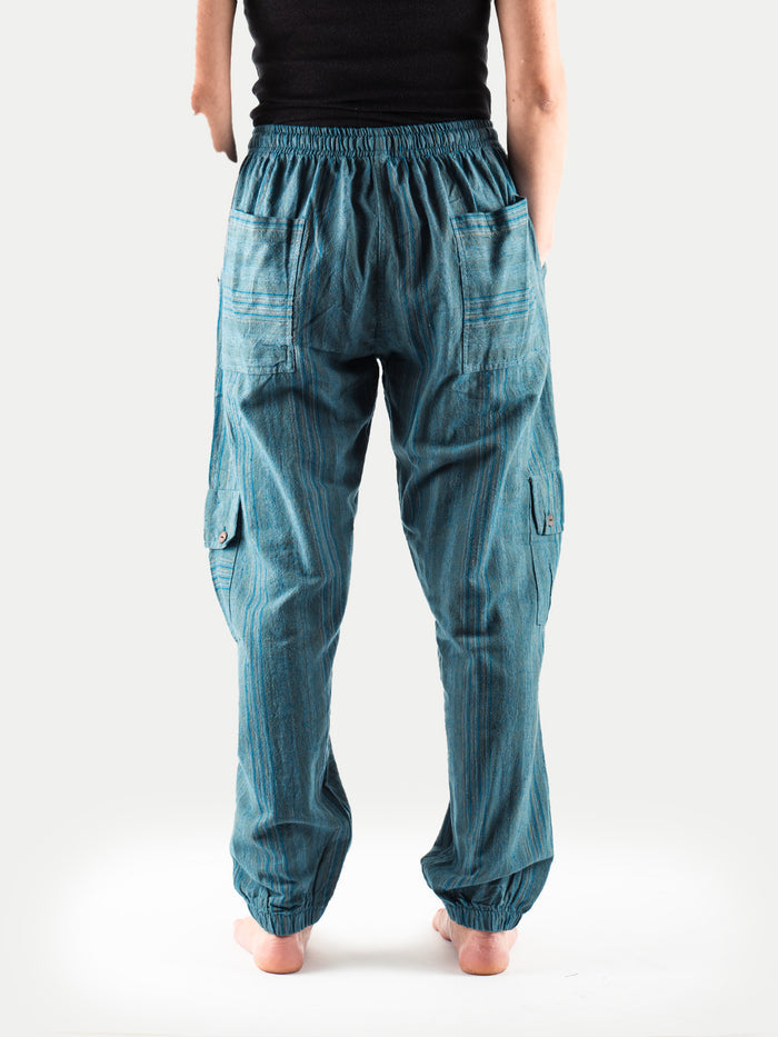 Unisex Cotton Cargo Pants | Blue Grey Stripe-Image 3