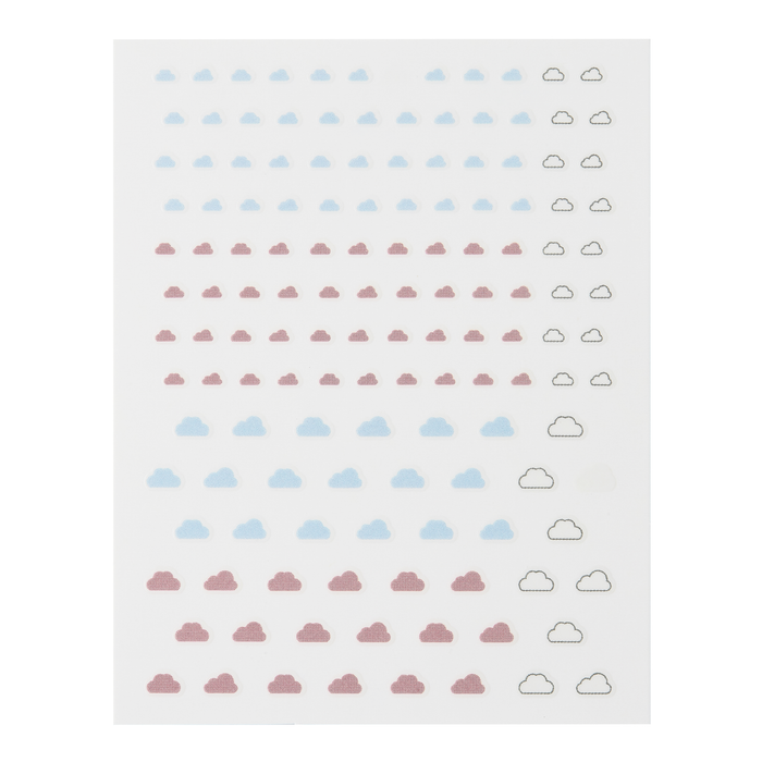 Up in the Clouds decal sheet: clouds in blue, pink, mauve and white