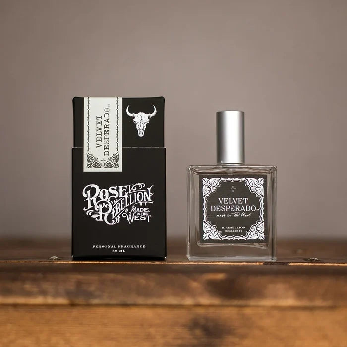 50 mL Velvet Desperado perfume bottle with box, clear bottle and silver cap