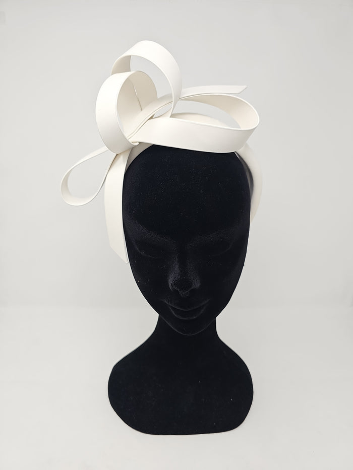 White Bridal Leatherette Bow Hairband Fascinator