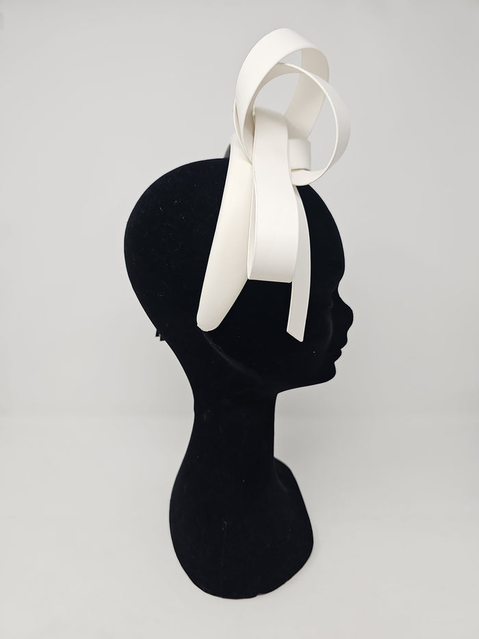 White Bridal Leatherette Bow Hairband Fascinator