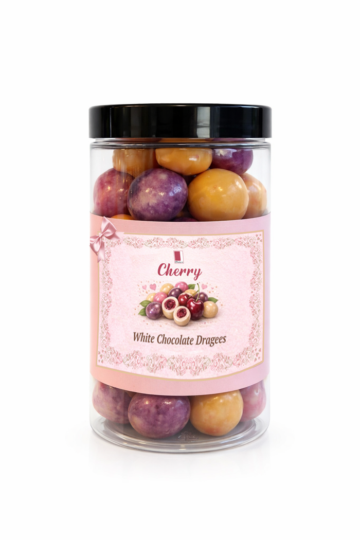 White Chocolate Coated Coloured Cherries, Palm Oil Free, 215g