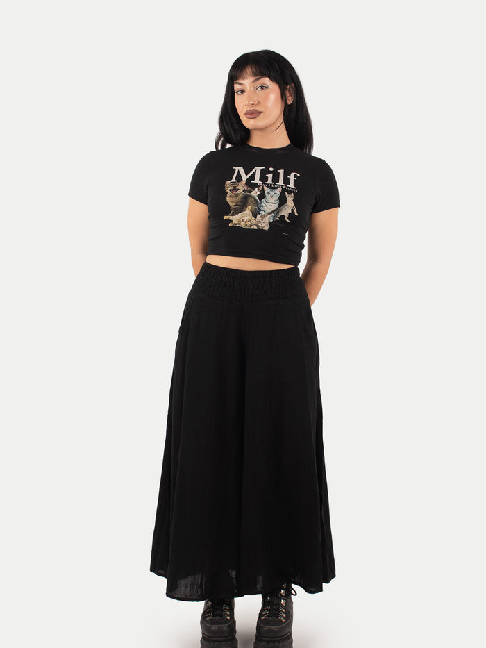 Wide Leg Smocked Pants | Black-Image 1