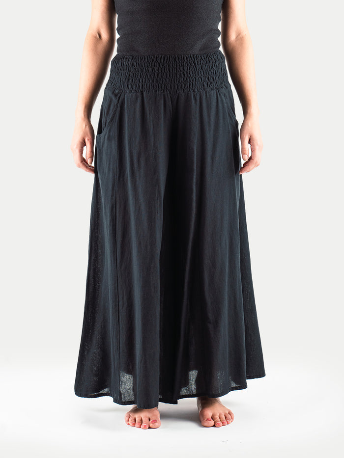 Wide Leg Smocked Pants | Black-Image 2